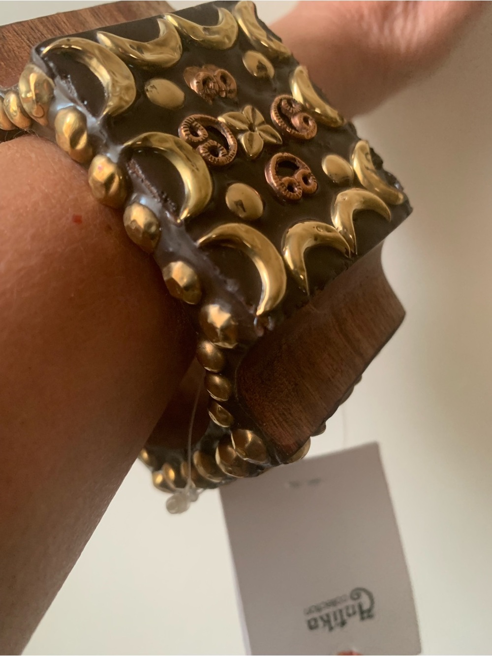 Wooden Gold-Accent Bangle Bracelet - Brown and Gold - Picture 3 of 4